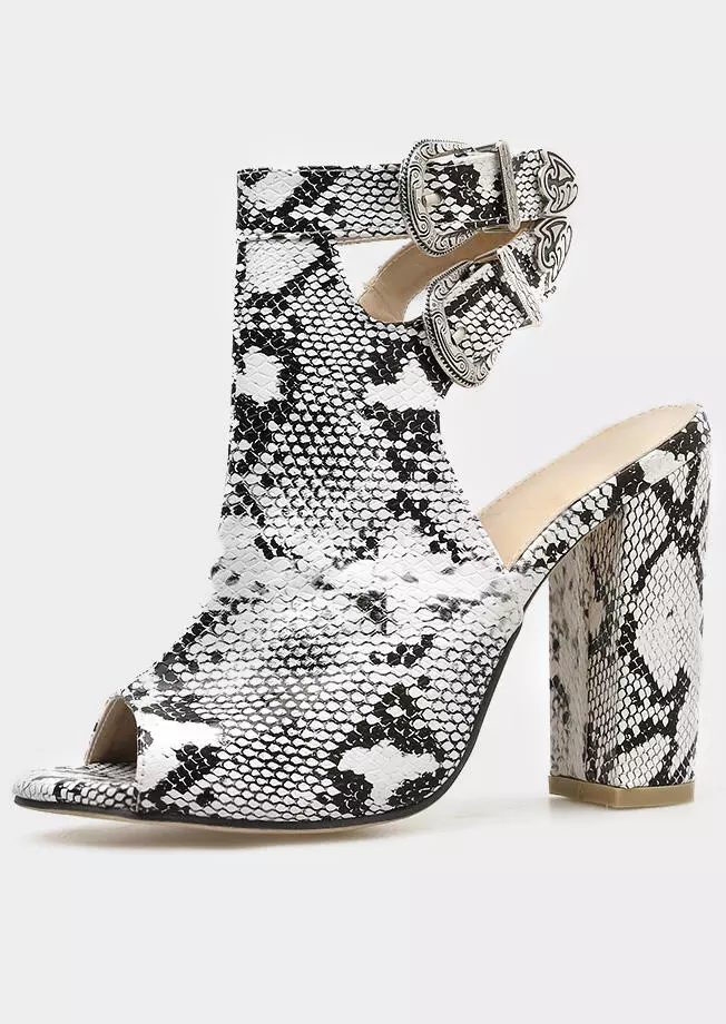 Snake Skin Printed Hollow Out Heeled Sandals 7 Snake Skin Printed Hollow Out Heeled Sandals - Image 5