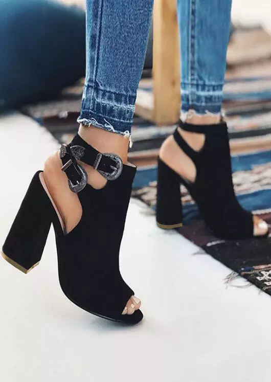 Snake Skin Printed Hollow Out Heeled Sandals 4 Snake Skin Printed Hollow Out Heeled Sandals - Image 2