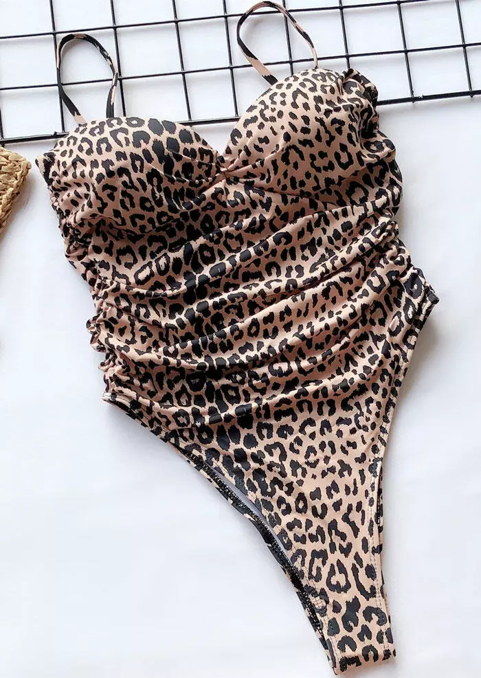 Leopard Printed Ruffled One-Piece Swimsuit Without Necklace 7 Leopard Printed Ruffled One-Piece Swimsuit Without Necklace - Image 5