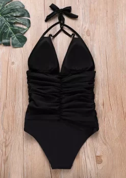 Ruffled Halter Tie One-Piece Swimsuit - Black -Garment Sale Store 462380 3 565048101 124