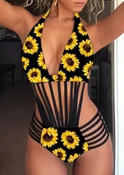 Sunflower Hollow Out One-Piece Swimsuit - Black