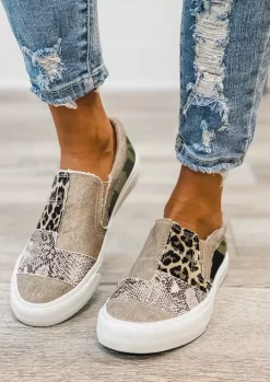 Leopard Snake Skin Camouflage Splicing Flat Canvas Sneakers