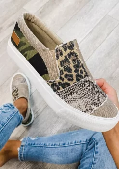Leopard Snake Skin Camouflage Splicing Flat Canvas Sneakers -Garment Sale Store 485363 485210210 124