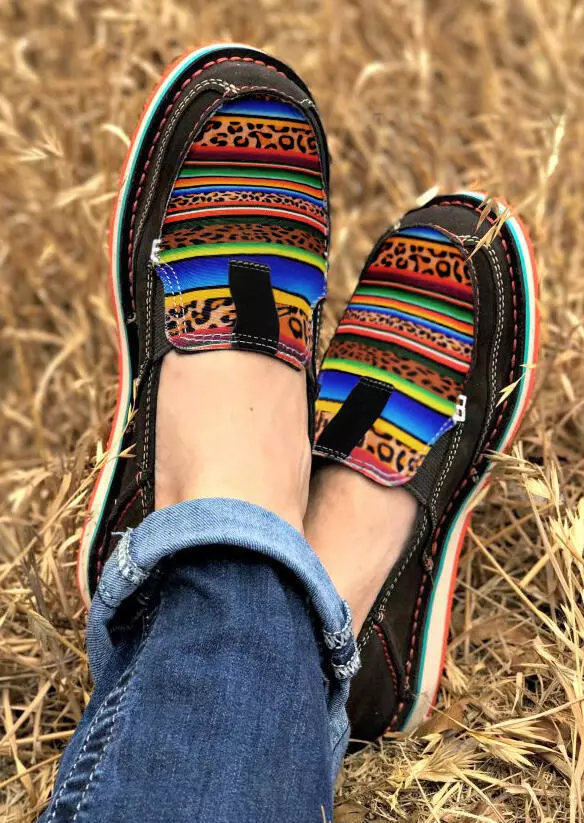 Leopard Serape Striped Slip On Flat Sneakers 3 Leopard Serape Striped Slip On Flat Sneakers