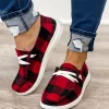 Buffalo Plaid Lace Up Round Toe Flat Sneakers - Red -Garment Sale Store 487426 1 50571025 124