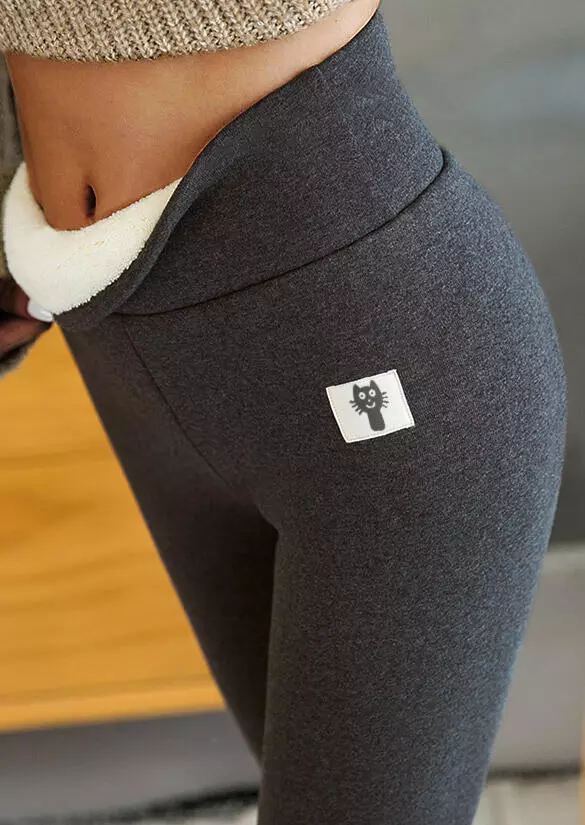 Winter Thickened Warm Fleece Lined High Waist Leggings - Dark Grey 5 Winter Thickened Warm Fleece Lined High Waist Leggings - Dark Grey - Image 3