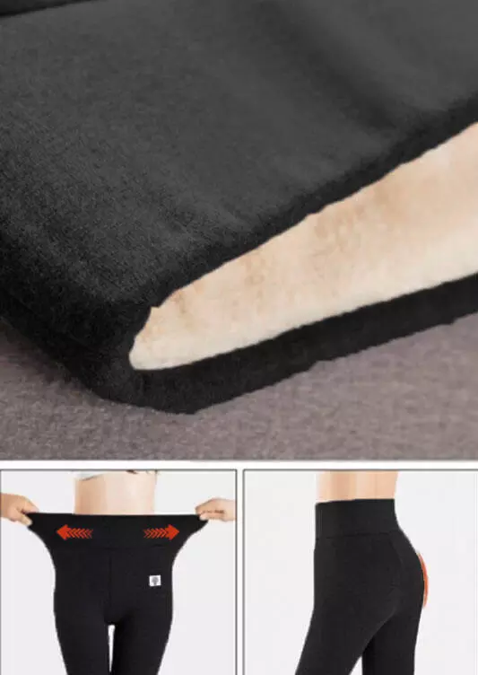 Winter Thickened Warm Fleece Lined High Waist Leggings - Black 8 Winter Thickened Warm Fleece Lined High Waist Leggings - Black - Image 6