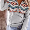 Aztec Geometric Pocket Zipper Collar Pullover Sweatshirt - Light Grey -Garment Sale Store 491912 1 49545799 124