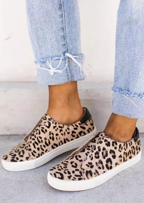 Leopard Slip On Round Toe Flat Velcro Sneakers 3 Leopard Slip On Round Toe Flat Velcro Sneakers