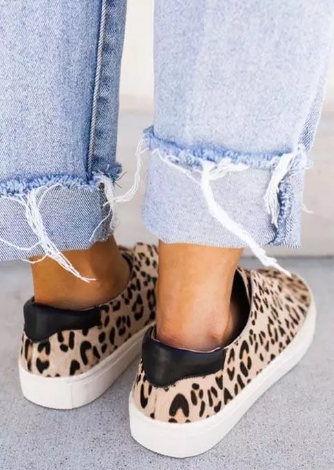 Leopard Slip On Round Toe Flat Velcro Sneakers 4 Leopard Slip On Round Toe Flat Velcro Sneakers - Image 2