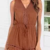 Ruffled Drawstring Elastic Waist V-Neck Romper - Light Coffee 1 Ruffled Drawstring Elastic Waist V-Neck Romper - Light Coffee -Garment Sale Store 494800 1 99491014 124