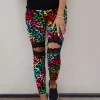 Tie Dye Leopard Lace Splicing Hollow Out Slim Pants -Garment Sale Store 495168 1 10153995 124
