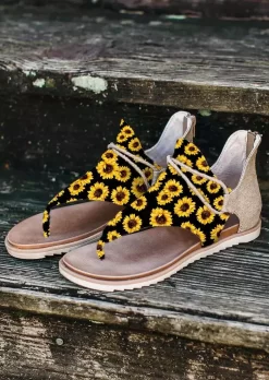 Summer Sunflower Zipper Flat Sandals -Garment Sale Store 498600 575349539 124