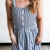 Striped Ruffled Button Smocked Waist Romper -Garment Sale Store 498743 1 54555255 124