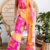 Tie Dye Elastic Waist Strapless Wide Leg Jumpsuit -Garment Sale Store 500063 1 97101535 124