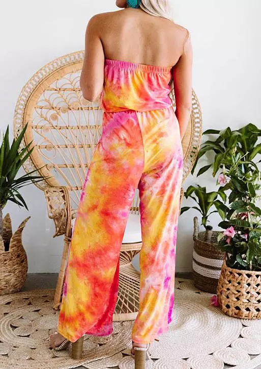 Tie Dye Elastic Waist Strapless Wide Leg Jumpsuit 4 Tie Dye Elastic Waist Strapless Wide Leg Jumpsuit - Image 2