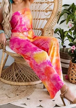 Tie Dye Elastic Waist Strapless Wide Leg Jumpsuit 7 Tie Dye Elastic Waist Strapless Wide Leg Jumpsuit -Garment Sale Store 500063 525453545 124