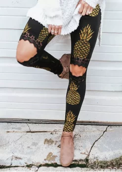 Pineapple Lace Hollow Out Skinny Leggings - Black 5 Pineapple Lace Hollow Out Skinny Leggings - Black -Garment Sale Store 502551 100499910 124