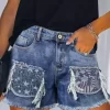 American Flag Star Striped Frayed Hem Denim Shorts - Blue 2 American Flag Star Striped Frayed Hem Denim Shorts - Blue -Garment Sale Store 505350 4 55565754 124