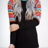 Colorful Striped Raglan Sleeve Blouse - Black 2 Colorful Striped Raglan Sleeve Blouse - Black -Garment Sale Store 510996 1 10155569 124