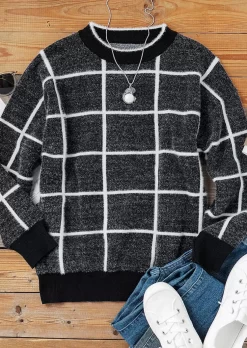 Plaid Pullover Long Sleeve O-Neck Sweater -Garment Sale Store 511637 515450995 124