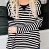 Striped Long Sleeve O-Neck Blouse -Garment Sale Store 511749 1 52561015 124