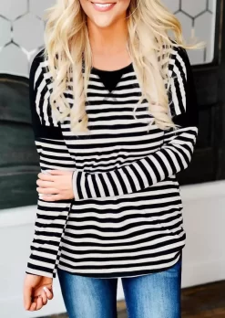 Striped Long Sleeve O-Neck Blouse