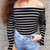 Striped Off Shoulder Slit Long Sleeve Blouse 2 Striped Off Shoulder Slit Long Sleeve Blouse -Garment Sale Store 511782 1 48485453 124