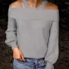 Cold Shoulder Long Sleeve Sweater - Gray