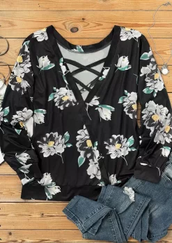 Criss-Cross Floral Long Sleeve Blouse 8 Criss-Cross Floral Long Sleeve Blouse -Garment Sale Store 512254 535749545 124