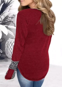 Aztec Geometric Splicing Button Blouse - Burgundy 7 Aztec Geometric Splicing Button Blouse - Burgundy -Garment Sale Store 512358 565655975 124