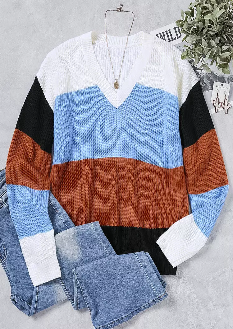 Color Block Long Sleeve V-Neck Sweater 4 Color Block Long Sleeve V-Neck Sweater - Image 2