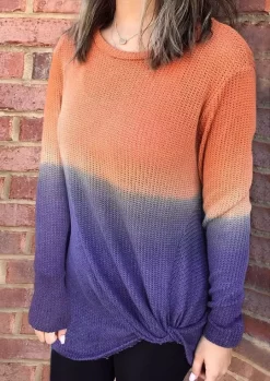 Color Block Twist Long Sleeve O-Neck Blouse