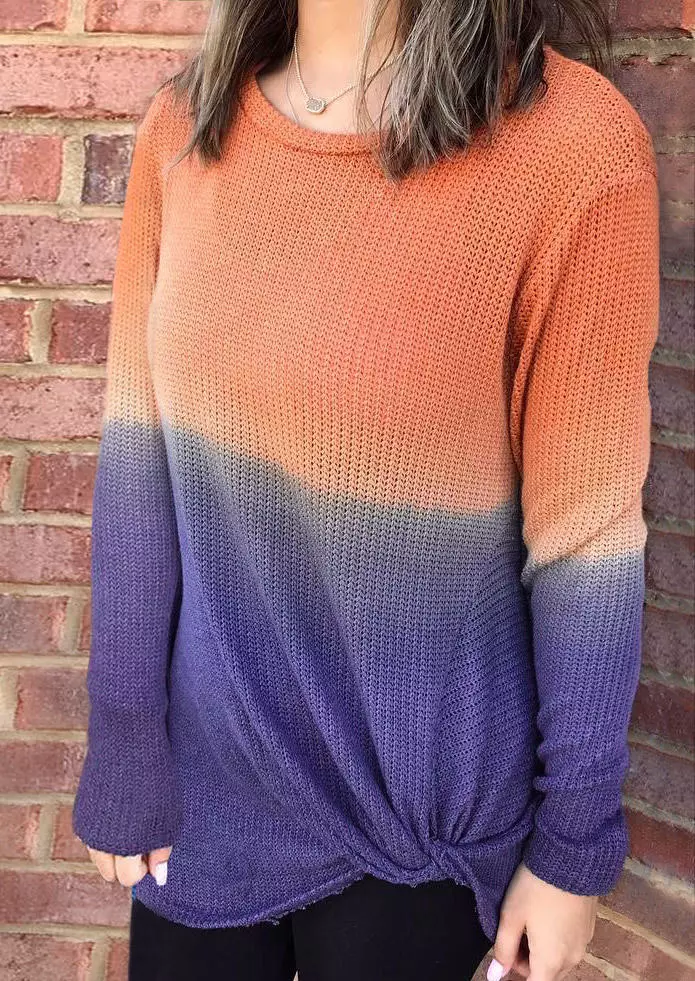 Color Block Twist Long Sleeve O-Neck Blouse 3 Color Block Twist Long Sleeve O-Neck Blouse