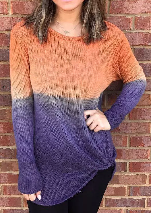 Color Block Twist Long Sleeve O-Neck Blouse 4 Color Block Twist Long Sleeve O-Neck Blouse - Image 2