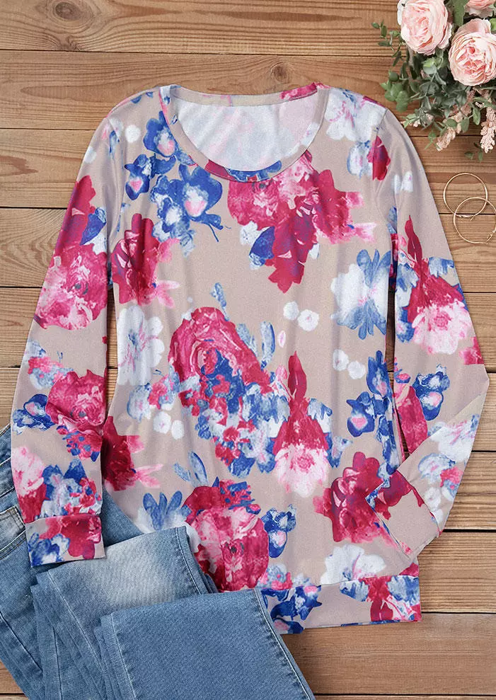 Floral Oil Painting Pocket O-Neck Blouse 5 Floral Oil Painting Pocket O-Neck Blouse - Image 3