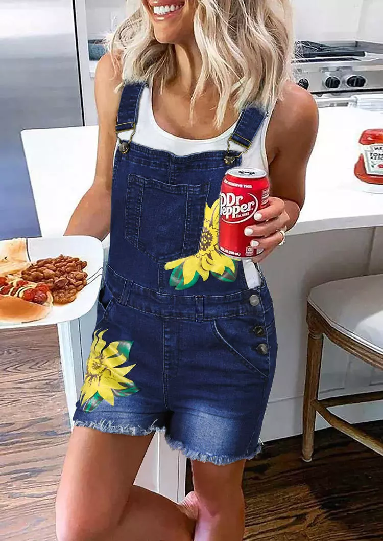 Sunflower Pocket Button Denim Overall Romper - Blue 3 Sunflower Pocket Button Denim Overall Romper - Blue
