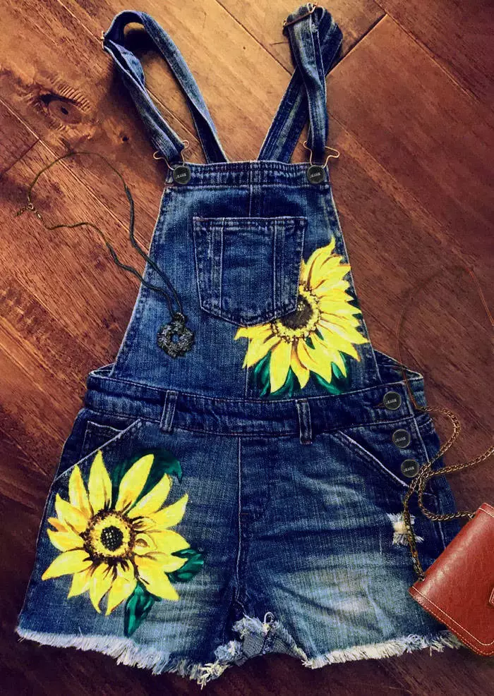 Sunflower Pocket Button Denim Overall Romper - Blue 4 Sunflower Pocket Button Denim Overall Romper - Blue - Image 2