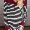 Button Striped Splicing Long Sleeve Blouse - Burgundy 1 Button Striped Splicing Long Sleeve Blouse - Burgundy -Garment Sale Store 512739 1 10056569 124