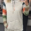 Color Block Striped Drawstring Kangaroo Pocket Pullover Hoodie