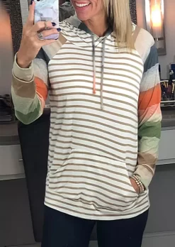 Color Block Striped Drawstring Kangaroo Pocket Pullover Hoodie 7 Color Block Striped Drawstring Kangaroo Pocket Pullover Hoodie -Garment Sale Store 512816 495651555 124