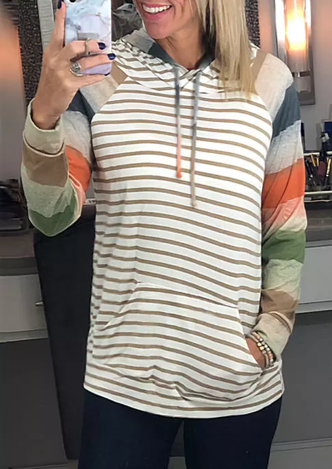 Color Block Striped Drawstring Kangaroo Pocket Pullover Hoodie 5 Color Block Striped Drawstring Kangaroo Pocket Pullover Hoodie - Image 3