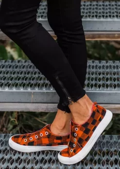 Plaid Slip On Round Toe Sneakers - Orange 6 Plaid Slip On Round Toe Sneakers - Orange -Garment Sale Store 512906 485654999 124