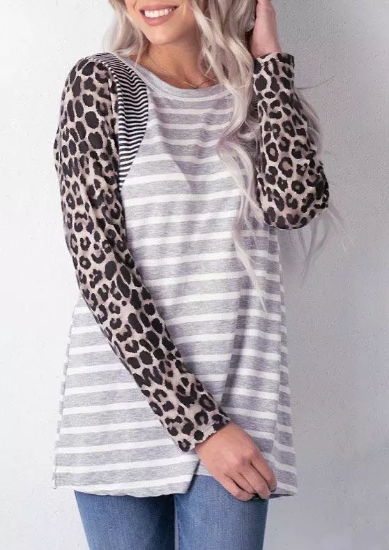 Striped Leopard Long Sleeve Blouse 3 Striped Leopard Long Sleeve Blouse