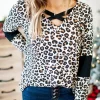 Leopard Color Block Criss-Cross Long Sleeve Blouse -Garment Sale Store 513517 1 52525255 124
