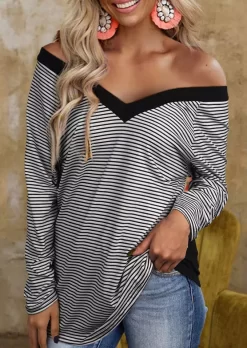 Striped Open Back Blouse Without Black Camisole