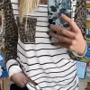 Leopard Striped Splicing Pocket Long Sleeve Blouse -Garment Sale Store 513627 2 10251545 124