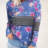 Floral Striped Splicing Long Sleeve O-Neck Blouse 2 Floral Striped Splicing Long Sleeve O-Neck Blouse -Garment Sale Store 514041 1 49525353 124
