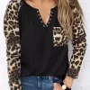 Leopard Pocket Notched Neck Raglan Sleeve Blouse - Black 1 Leopard Pocket Notched Neck Raglan Sleeve Blouse - Black -Garment Sale Store 514617 1 10098544 124