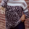 Leopard Striped Splicing Long Sleeve Blouse -Garment Sale Store 514803 2 10052525 124